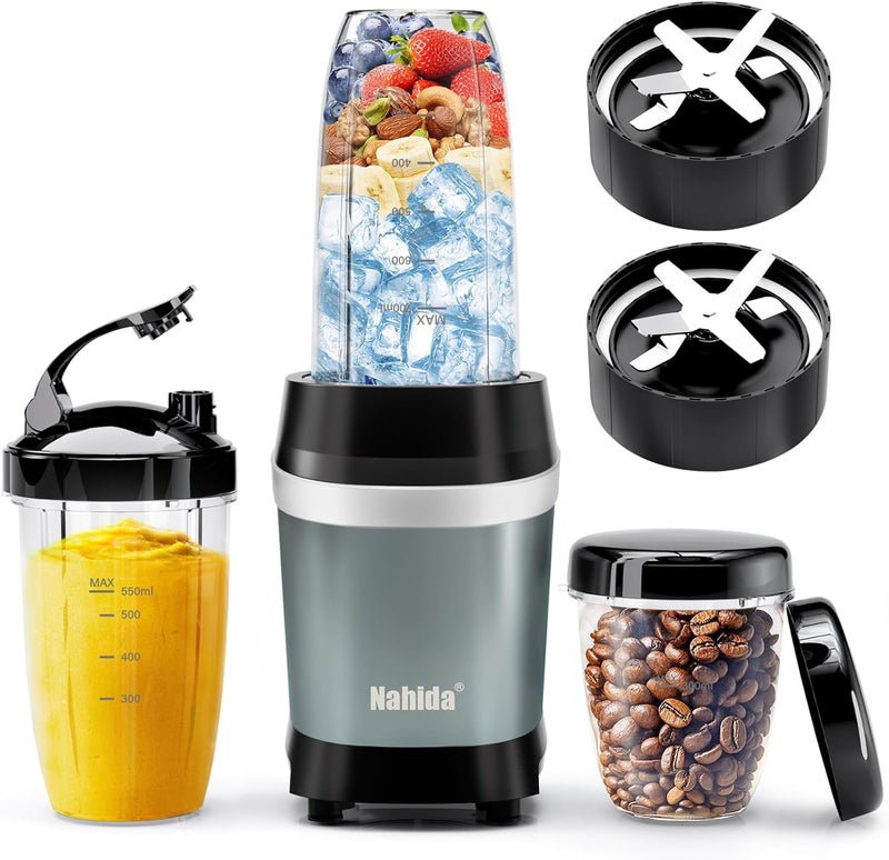 Nahida Blender for Smoothies, 1200W Smoothie Blender for Ices Crushing, Blenders with (2) 6-Fin Blades, Personal Blenders for Kitchen with 23oz, 32oz, 37oz Easy Go Cups for Juices,1200W, Blue - Image 1